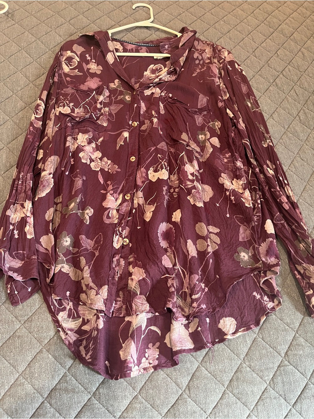 Pilcro Burgundy Floral Button-Down Blouse